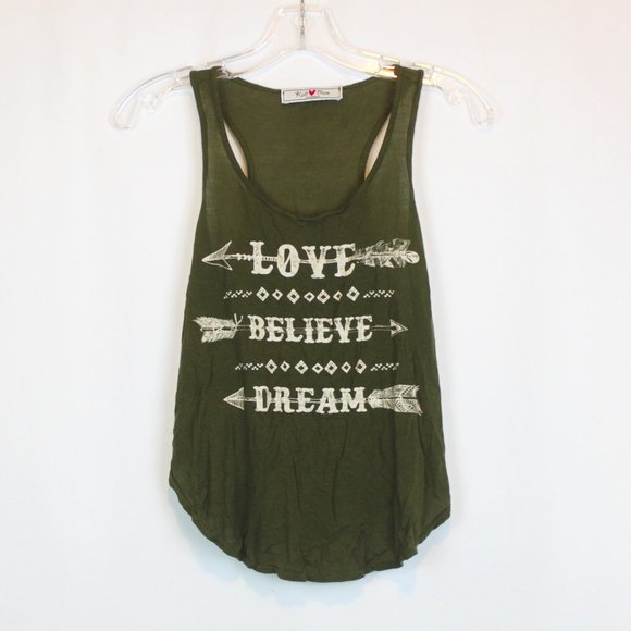 Kali Reve Los Angeles Olive Green Boho Graphic Tank Top - Picture 1 of 4